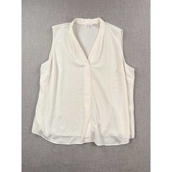 Calvin Klein Tops - Calvin Klein Womens 3X Cream White‎ V-Neck Sleeveless Pleated Blouse Top